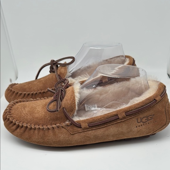 UGG Australia Dakota Chesnut Brown Suede Moccasin Wool Fur Slippers Size 9 - Picture 2 of 16